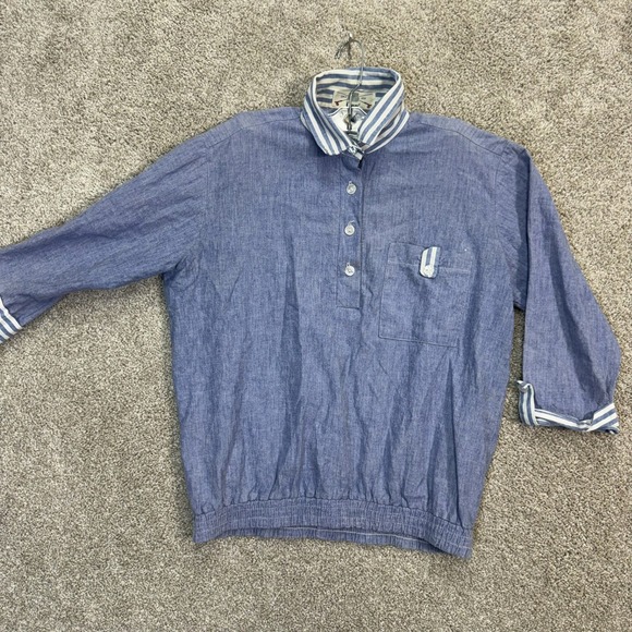 Orvis Other - Orvis Men's Size Medium Blue Chambray Pullover Shirt Collared Striped Trim